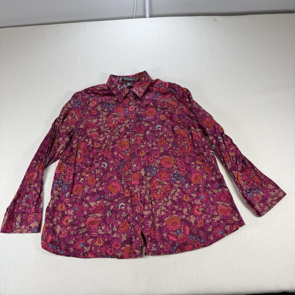 Ralph‎ Lauren Women Floral Blouse Shirt  2XL Colorful Long Sleeve Office